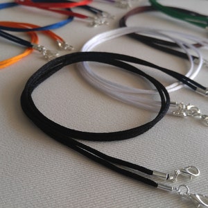 6 pc Rattail Satin Cord Necklaces Handmade in USA Black Brown Blue Red Pink White Olive Green 14 16 17 18 19 20 22 24 26 28 30 image 1