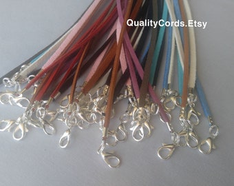 10 pcs Faux Suede Cord Necklaces Black Brown White Lavender Blue Green Pink 14" 16" 17" 18" 19" 20" 22" 24" 26" 28" Handmade in USA