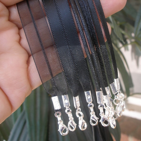 SAMPLE Pack All Black - 5 Necklace Cords - For use with Scrabble/Glass Tile Pendants