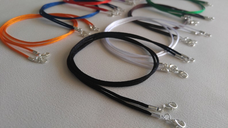 6 pc Rattail Satin Cord Necklaces Handmade in USA Black Brown Blue Red Pink White Olive Green 14 16 17 18 19 20 22 24 26 28 30 image 1