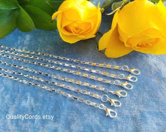 6 pcs Silver Long-Box Chain Made in USA 16" 18" 20" 22" 24 inch DIY jewelry making Premium Silver Plated Finished Necklace Great for pendant