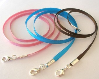 10 pcs 1/8" Satin Necklace Cords Any Length, Many Colors - Handmade in USA - Strong, Secure 16" 18" 20" 22" 24" 26"