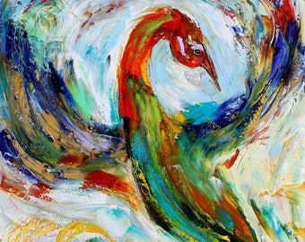 Phoenix print, phoenix bird art made from image of past painting printed on watercolor paper by Karen Tarlton impressionistic painter