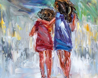 Mother print, Daughter art, Motherhood print on canvas, made from image oil painting by Karen Tarlton - impressionistic art