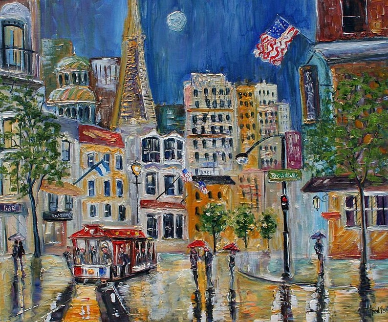 Custom Karen Tarlton Original Oil Painting San Francisco cityscape Commission palette knife impasto fine art image 3