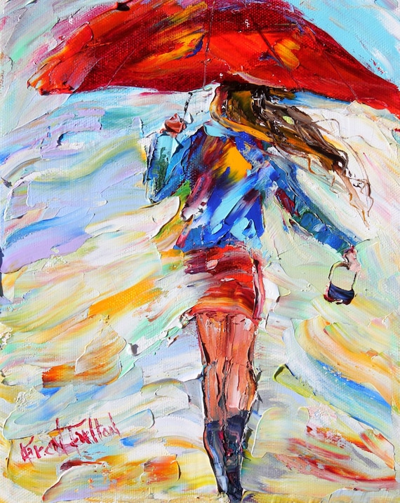 Rain Print Rain Girl Art Rain Dance Rain Print On Archival Canvas Of Painting By Karen Tarlton Fine Art Impressionism By Karen Tarlton