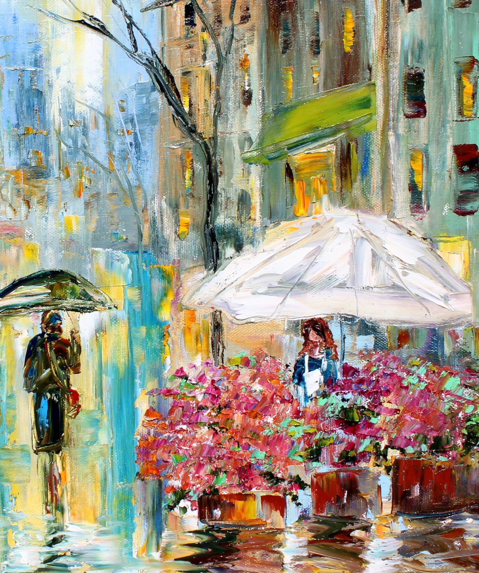 Paris Spring Rain painting in oil landscape palette knife impressionism Paris Spring Rain painting in oil landscape palette knife impressionism