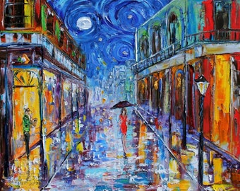 New Orleans  Starry night Moon Print on canvas made from image of past oil painting by Karen Tarlton