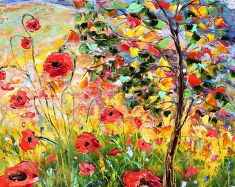 Provence Poppies print on watercolor paper made from image of past painting by Karen Tarlton impressionistic palette knife fine art