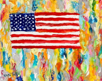 Flag print on canvas, Old Glory art, Americana, smooth print made from image of past painting by Karen Tarlton fine art