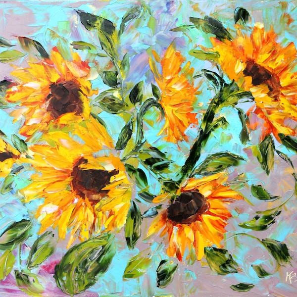 Sunflower print, flower print, sunflower art, Fine Art, Autumn, Sunflowers made on watercolor paper from painting image by Karen Tarlton