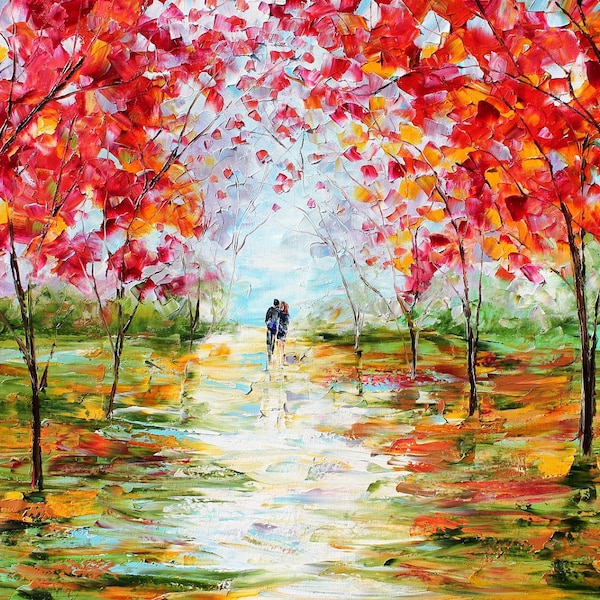 Spring Trees landscape Large print on canvas Couple Romance  made from image of painting impasto fine art by Karen Tarlton