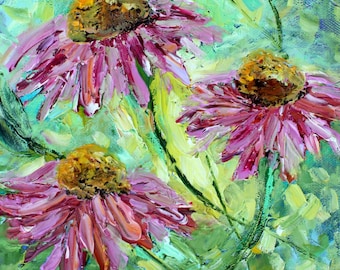 Coneflowers flower print on watercolor paper made from image of past painting by Karen Tarlton impressionistic fine art