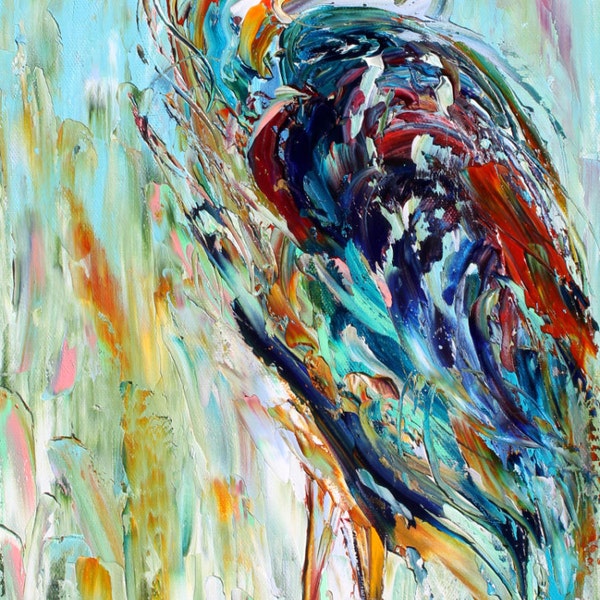 Fine art Print - Heron - watercolor paper print made from image of past painting by Karen Tarlton impressionistic palette knife fine art