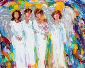 Guardian Angels print on watercolor paper 12x18 made from image of Original painting by Karen Tarlton fine art impressionism