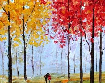 Autumn romance print on watercolor paper made from image of past painting by Karen Tarlton impressionistic fine art