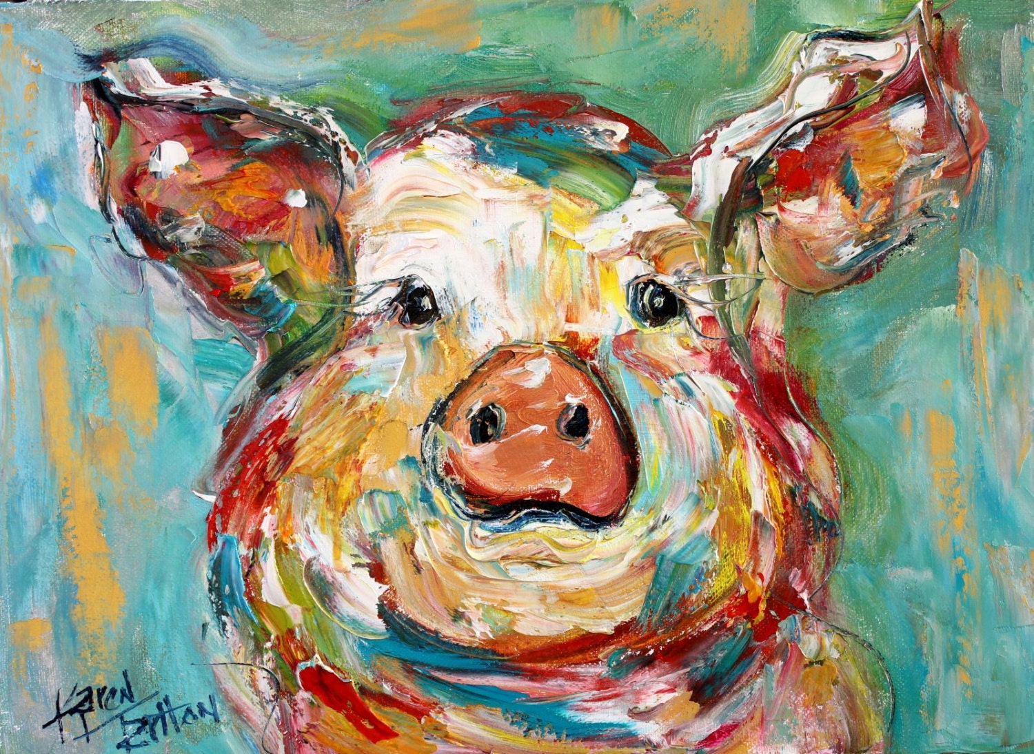 Schwein Druck auf Leinwand, Farm Art, Schwein Druck, von Karen Tarlton Fine  Art Bild von früher gemacht