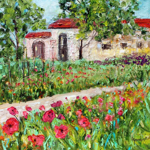 Original oil painting Tuscany Sun landscape palette knife impressionism on canvas fine art by Karen Tarlton