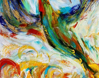 Phoenix print on canvas, mythical bird made from image of painting impasto fine art by Karen Tarlton