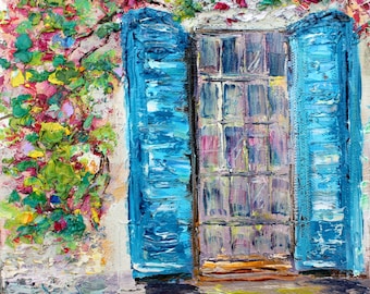 Peinture provençale, art des volets bleus, huile originale de fleurs, empâtement des beaux-arts de l'impressionnisme abstrait par Karen Tarlton