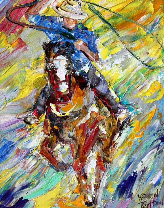 Cowboy Print on Canvas: Western Equine Art by Karen Tarlton