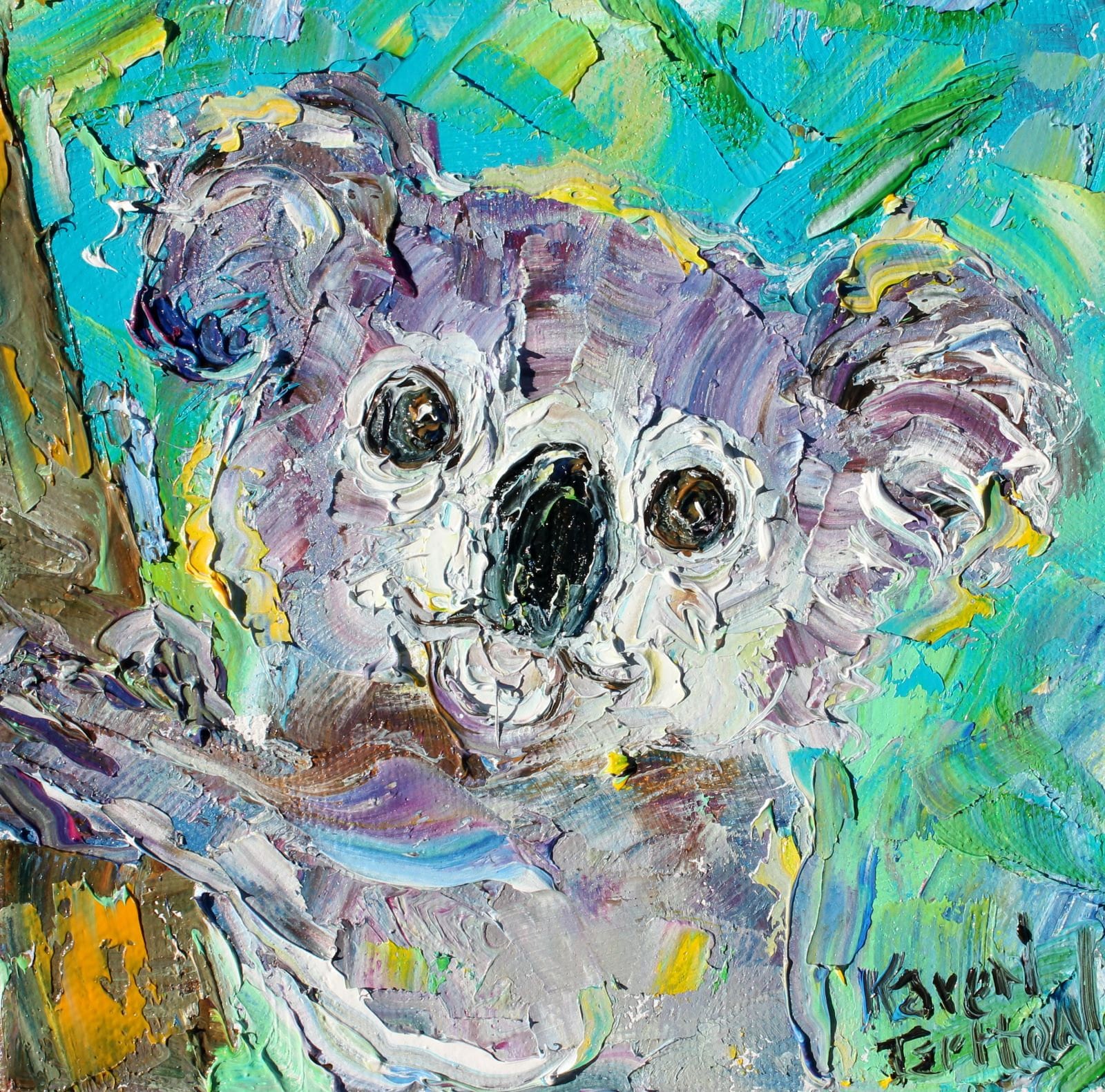 Koala Bear painting, koala art, wildlife original oil palette knife
