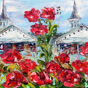 Kentucky Derby Print, Churchill Downs art on watercolor paper,  made from image of past painting by Karen Tarlton