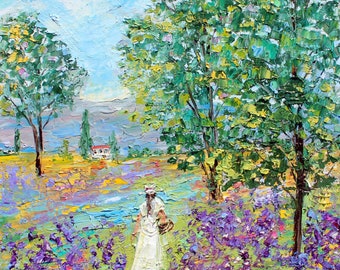 Lavender Field on watercolor paper made from image of past painting by Karen Tarlton fine art impressionism