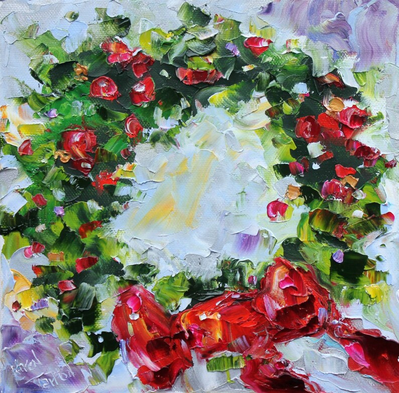 Original oil painting Holiday Christmas Wreath impressionistic Etsy