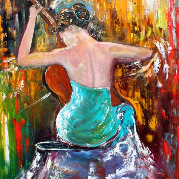 Celloist art, Musician print on canvas, Cello player, Music, made from image of past oil painting by Karen Tarlton fine art