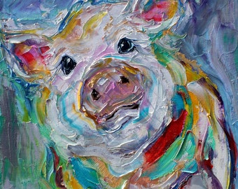 Pig Print, cute piggy print on canvas, made from image of past painting by Karen Tarlton fine art impressionism