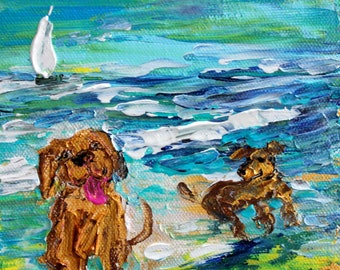 Dog Beach print on watercolor paper made from image of past painting by Karen Tarlton fine art impressionism