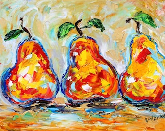 Pears print, fruit art printed on watercolor paper from image of past painting by Karen Tarlton