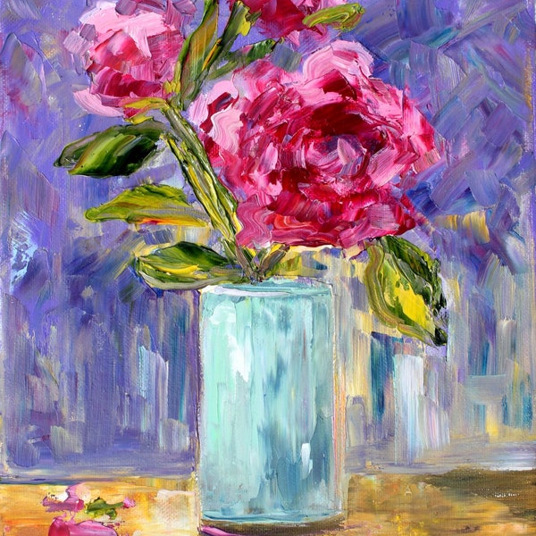 Pink Peonies print on watercolor paper, flower Fine Art, Made from image of past painting by Karen Tarlton