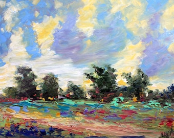 Marsh landscape painting art, original oil, on canvas palette knife,  impressionism by Karen Tarlton