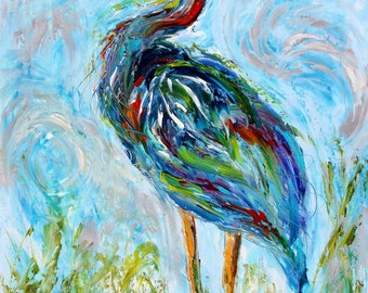 Blaureiher Leinwanddruck: Strand Dekor von Karen Tarlton