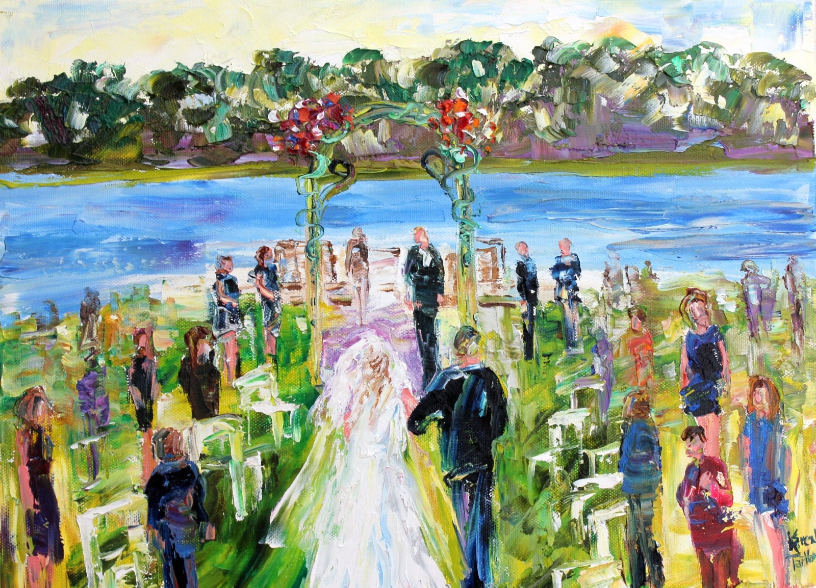 Custom Original Oil painting Wedding Couple palette knife fine art modern impressionism on ...