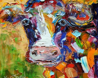 Cow Print on Canvas, made from image of past painting by Karen Tarlton, smooth stretched print, fine art fine art impressionism