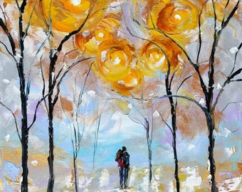 Snowy romance canvas print, winter art print, made from image of past painting by Karen Tarlton fine art