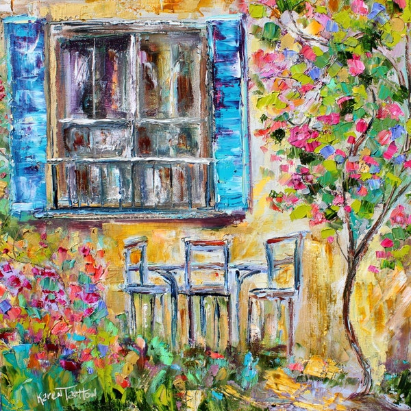 Original oil painting Garden Sunshine palette knife impressionism on canvas fine art by Karen Tarlton