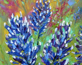 Bluebonnet flowers print on canvas, Bluebonnets made from image of past painting by Karen Tarlton art