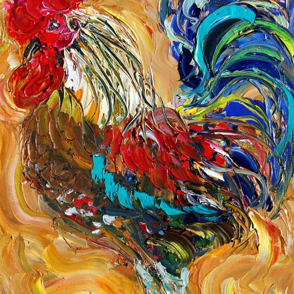 Original oil painting - Rooster - impressionistic impasto fine art on canvas by Karen Tarlton