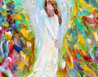 Angel canvas print, angel art, angel love, religious art, made from image of Original painting by Karen Tarlton