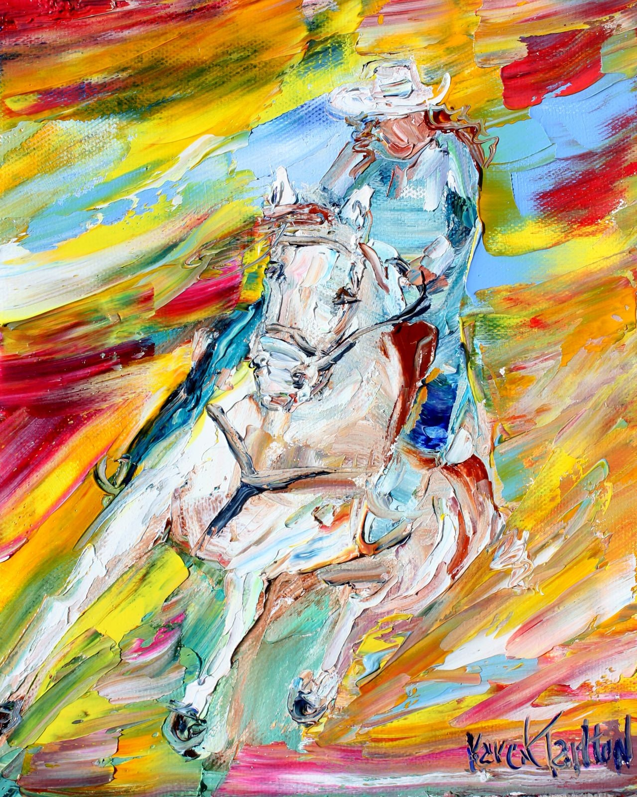 Fine Art Print on watercolor paper, cow fauvism, made from image of past  painting by Karen Tarlton - modern impressionism palette knife