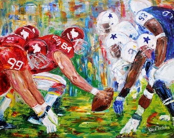 Football print, Football game print on canvas, sports art, made from image of past painting by Karen Tarlton fine art