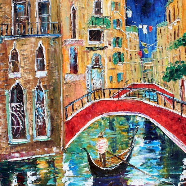 Venice Night Reflection Art Print: Modern Impressionism on Watercolor Paper