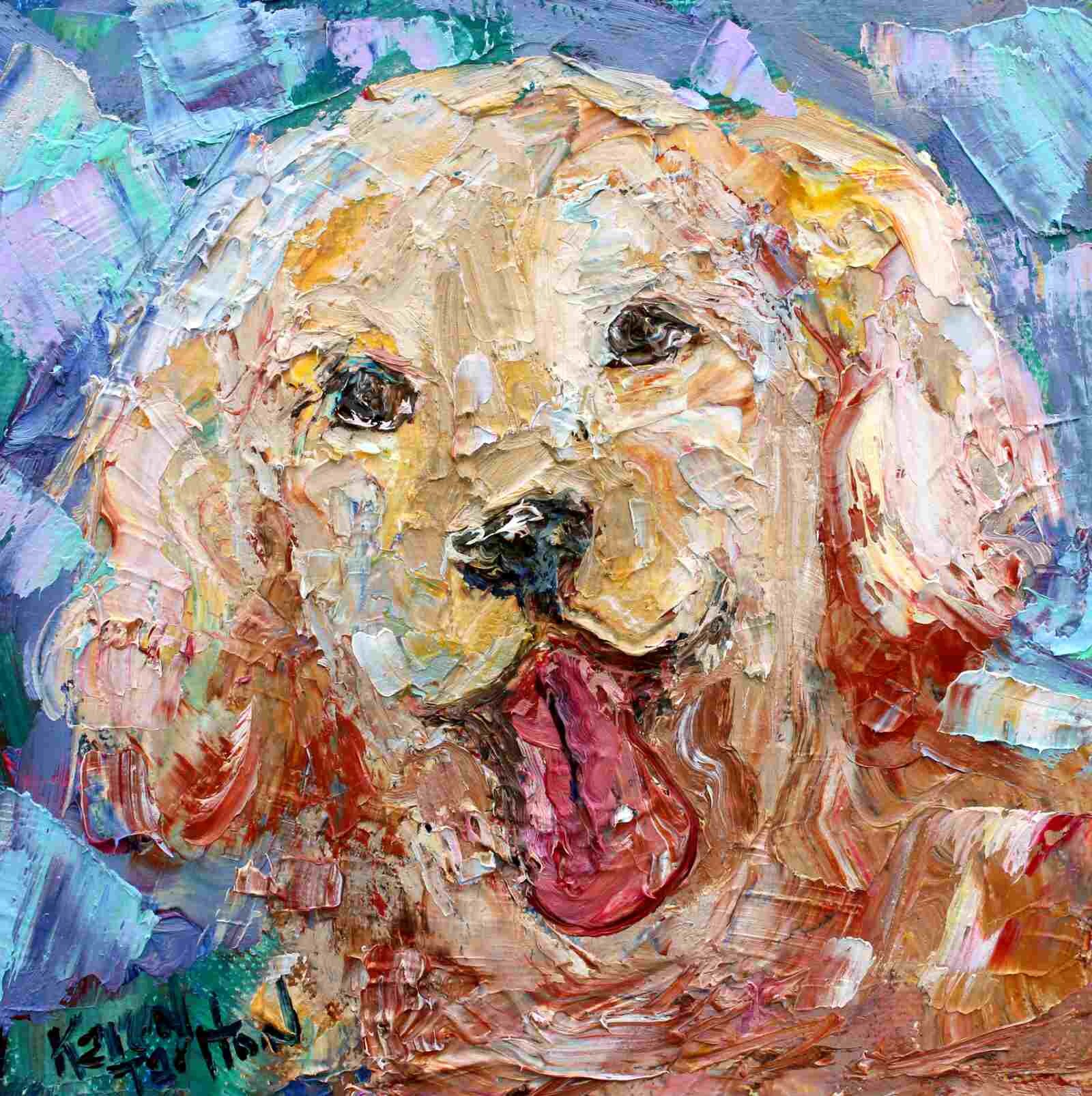 Original oil painting The pet dog art portrait canvas 6 x6 /"artist signed