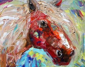 Horse painting, equine art, canvas painting original oil abstract impressionism fine art impasto by Karen Tarlton