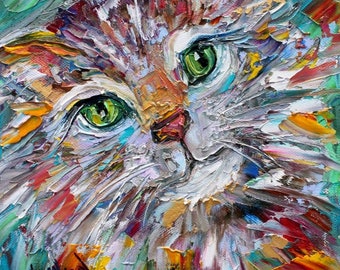 Cat print on watercolor paper made from image of past Original painting by Karen Tarlton fine art impressionism