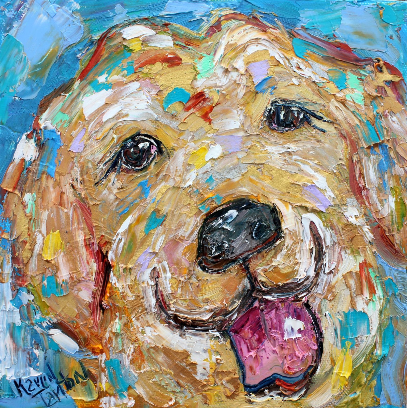 Dog painting Original oil abstract palette knife impressionism on